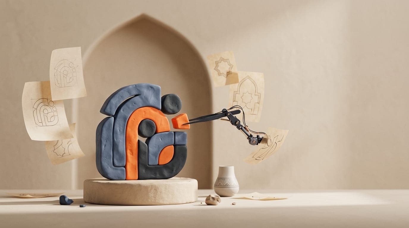 Logo design: an abstract symbol carefully crafted, surrounded by sketches